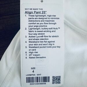 NWT Lululemon White Align Leggings 25”